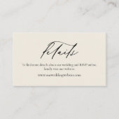 Einfache Minimalistische Beige-Hochzeitsdetails Visitenkarte (Vorderseite)