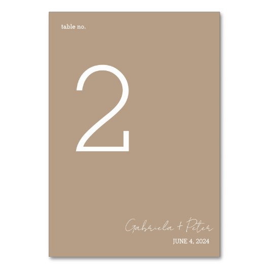 Einfache Minimalistische Beige Moderne Hochzeit Tischnummer (Rückseite)