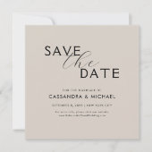 Einfache Minimalistische Beige- und Schwarz-Script Save The Date (Vorderseite)