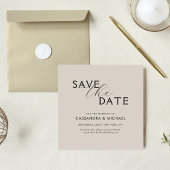 Einfache Minimalistische Beige- und Schwarz-Script Save The Date