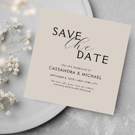 Einfache Minimalistische Beige- und Schwarz-Script Save The Date