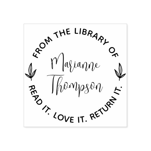 Einfache Minimalistische Blätter Script Round Libr Gummistempel (Prägung)