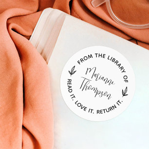 Einfache Minimalistische Blätter Script Round Libr Runder Aufkleber