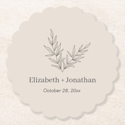 Einfache minimalistische Blatthochzeit Untersetzer (Vorderseite)