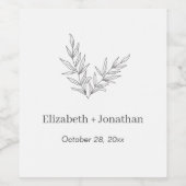 Einfache minimalistische Blatthochzeit Weinetikett (Einzelnes Label)