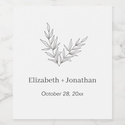 Einfache minimalistische Blatthochzeit Weinetikett (Einzelnes Label)