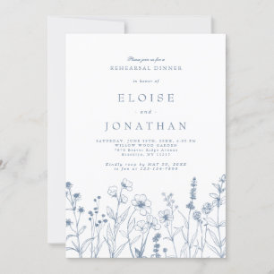 Einfache minimalistische blaue Wildblumen- Probedi Einladung