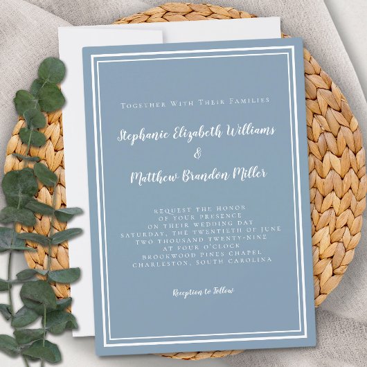 Einfache Minimalistische Blauer Hochzeit Einladung