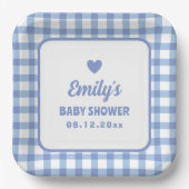 Einfache Minimalistische Blue Gingham Boy Baby Dus Pappteller (Vorderseite)