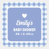 Einfache Minimalistische Blue Gingham Boy Baby Dus Quadratischer Aufkleber (Vorderseite)