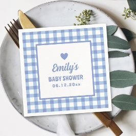 Einfache Minimalistische Blue Gingham Boy Baby Dus Serviette