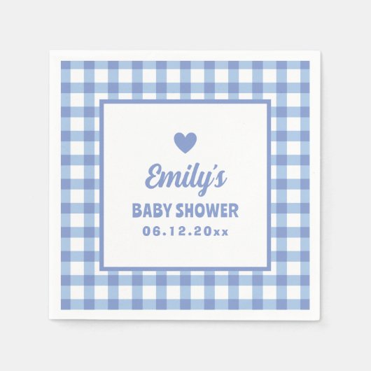 Einfache Minimalistische Blue Gingham Boy Baby Dus Serviette (Vorderseite)
