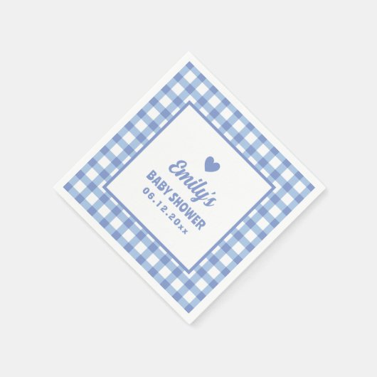 Einfache Minimalistische Blue Gingham Boy Baby Dus Serviette (Ecke)