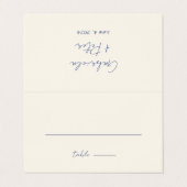 Einfache Minimalistische Blue Wedding Platzkarte (Außenseite Aufgefaltet)