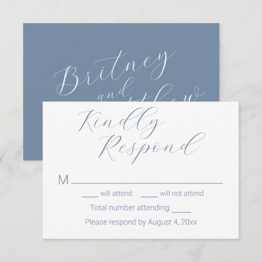 Einfache Minimalistische Blue Wedding RSVP Cards Dankeskarte (Vorne/Hinten)