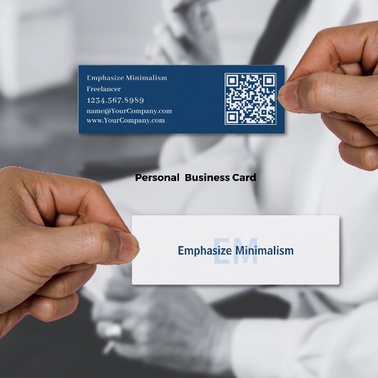 Einfache Minimalistische Blue & White-Initialen Mini Visitenkarte