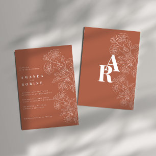 Einfache Minimalistische Blume Teracota Wedding Einladung