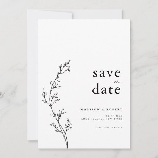 Einfache Minimalistische Blumenhochzeit speichern  Save The Date (Vorderseite)