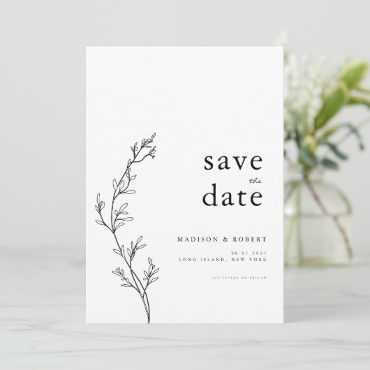 Einfache Minimalistische Blumenhochzeit speichern  Save The Date (Stehend Vorderseite)