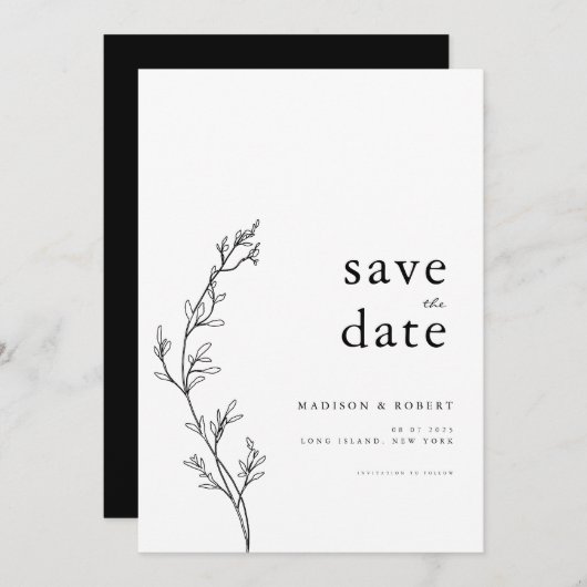Einfache Minimalistische Blumenhochzeit speichern  Save The Date (Vorne/Hinten)