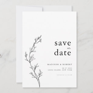 Einfache Minimalistische Blumenhochzeit speichern  Save The Date