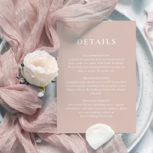 Einfache Minimalistische Blush White Wedding Detai Begleitkarte