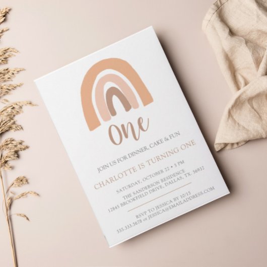 Einfache Minimalistische Boho Rainbow Erster Gebur Einladung