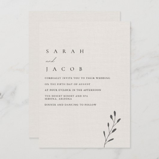 Einfache Minimalistische Botanische Hochzeit Einladung (Vorne/Hinten)