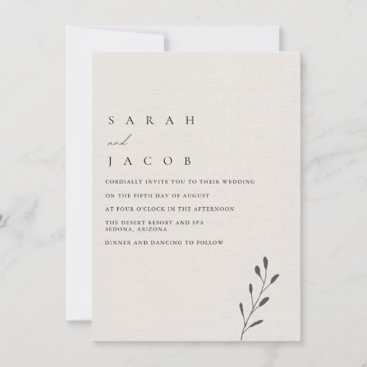 Einfache Minimalistische Botanische Hochzeit Einladung (Vorderseite)