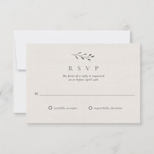 Einfache Minimalistische Botanische Hochzeit RSVP Karte (Vorderseite)