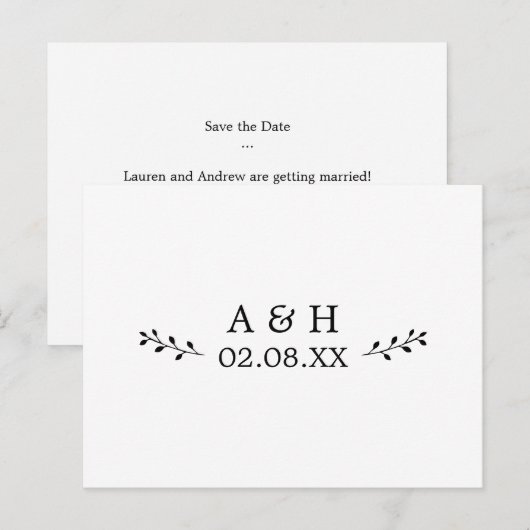 Einfache Minimalistische Botanische Monogramm Save Postkarte (Vorne/Hinten)