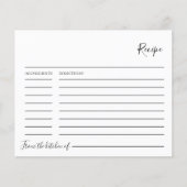 Einfache Minimalistische Brautparty-Rezept-Karte (Vorderseite)