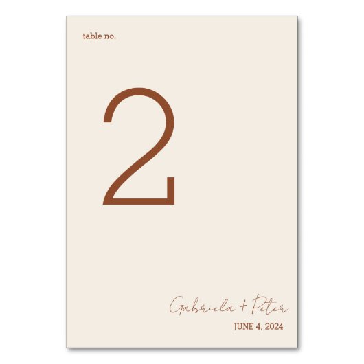 Einfache Minimalistische Burnt Orange | CremeWeddi Tischnummer (Vorderseite)