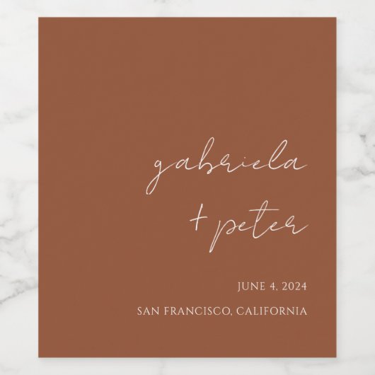 Einfache Minimalistische Burnt Orange Moderne Hoch Weinetikett (Einzelnes Label)