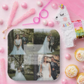 Einfache Minimalistische Couple Wedding Foto Colla Pappteller (Party)