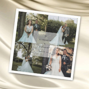 Einfache Minimalistische Couple Wedding Foto Colla Serviette