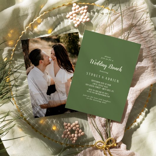Einfache Minimalistische|Dark Sage Foto Hochzeitsf Einladung