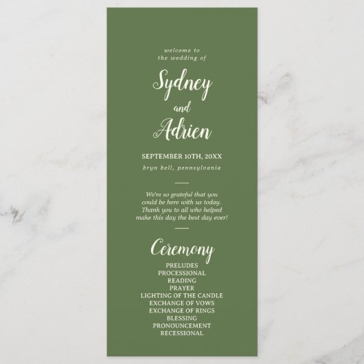 Einfache Minimalistische|Dark Sage Hochzeit Programm (Vorderseite)