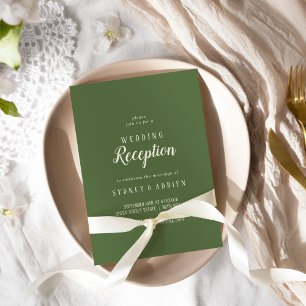 Einfache Minimalistische Dark Sage Hochzeitsempfeh Einladung