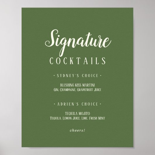 Einfache Minimalistische|Dark Sage Signature Cockt Poster (Vorne)