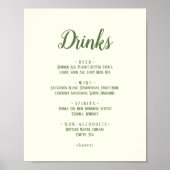 Einfache Minimalistische|Dark Sage Wedding Drinks Poster (Vorne)