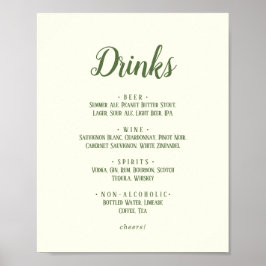 Einfache Minimalistische|Dark Sage Wedding Drinks Poster