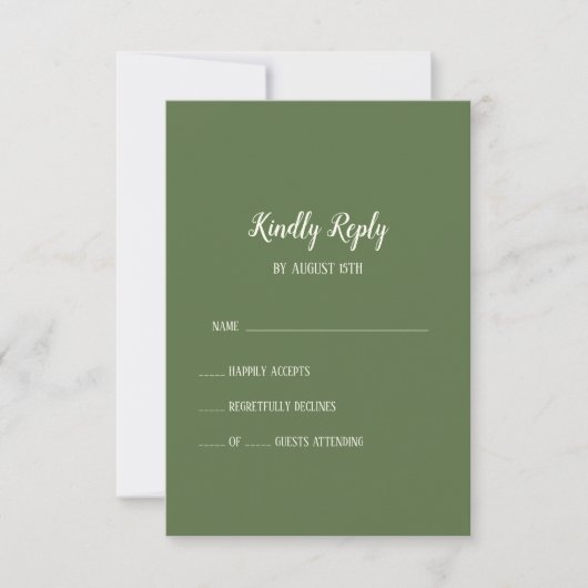 Einfache Minimalistische|Dark Sage Wedding RSVP Ca (Vorderseite)