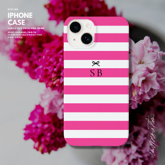 Einfache Minimalistische Druckrosa Streifenbow iPhone 14 Hülle