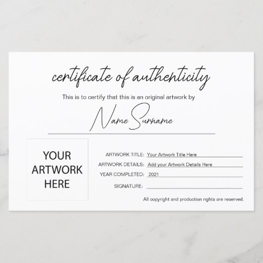 Einfache Minimalistische Echtheitsbescheinigung (Vorderseite)