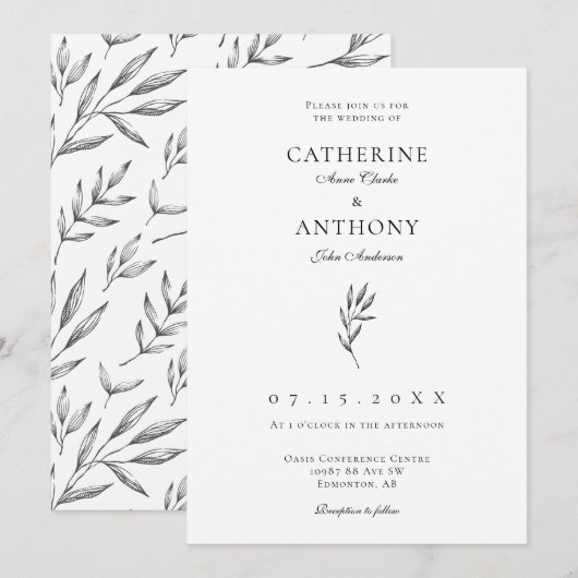 Einfache Minimalistische Elegant Classic Leaf Hoch Einladung (Vorne/Hinten)