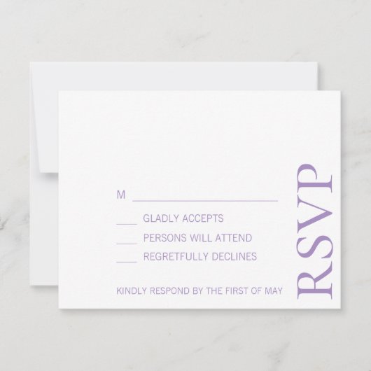 Einfache Minimalistische Elegant-Lavendel-Hochzeit RSVP Karte (Vorderseite)