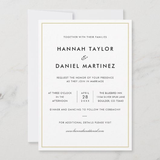 Einfache Minimalistische Elegante Hochzeit mit Gol Einladung (Vorderseite)