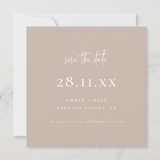 Einfache Minimalistische, elegante Skripte Beige S Save The Date (Vorderseite)