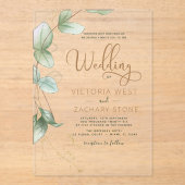 Einfache Minimalistische Eukalyptus-Hochzeit Acryleinladungen (Vorderseite)